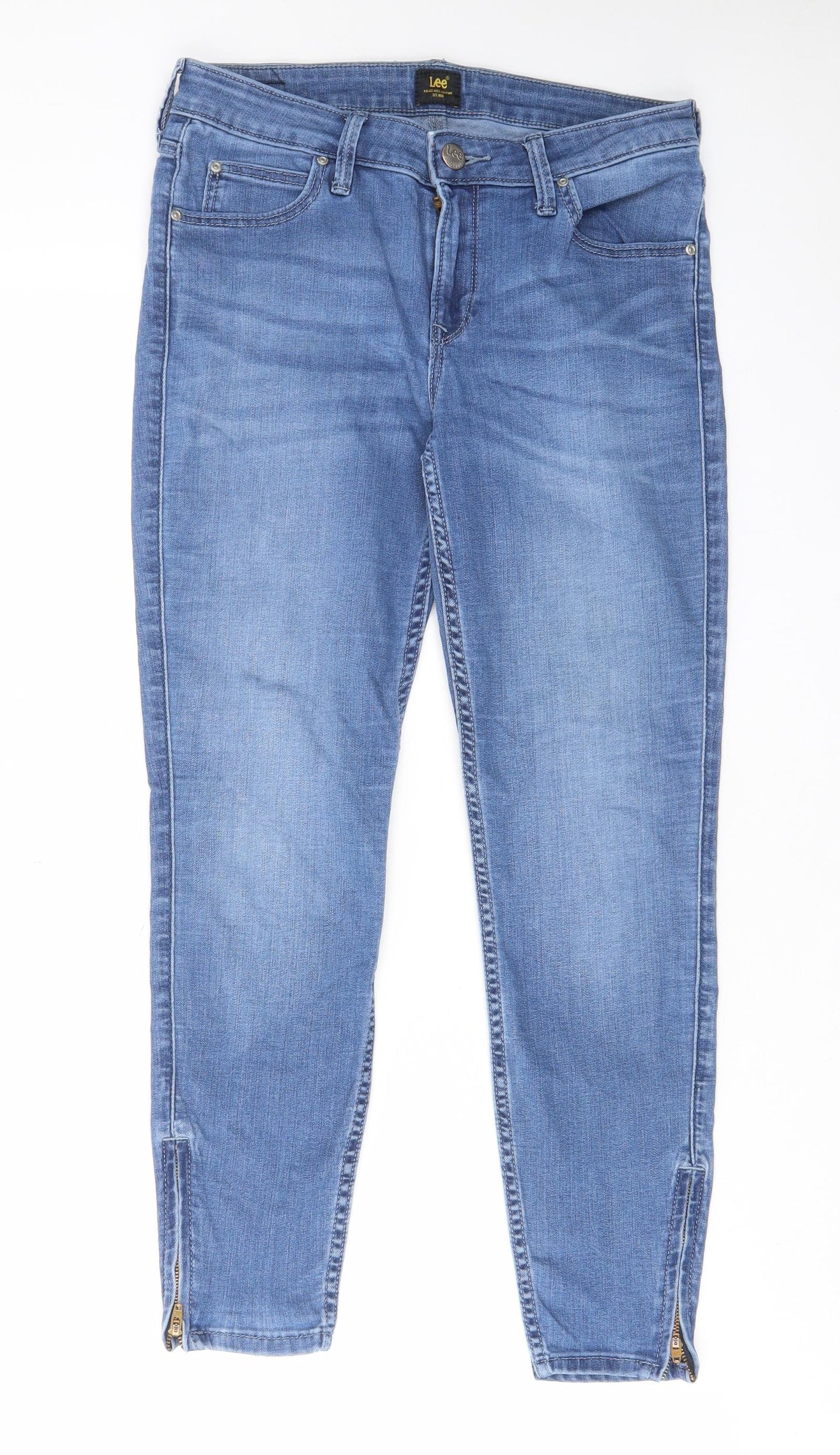 Lee Womens Blue Cotton Cropped Jeans Size 29 in L31 in Regular Zip - Pockets, Belt Loops, Logo, Zips