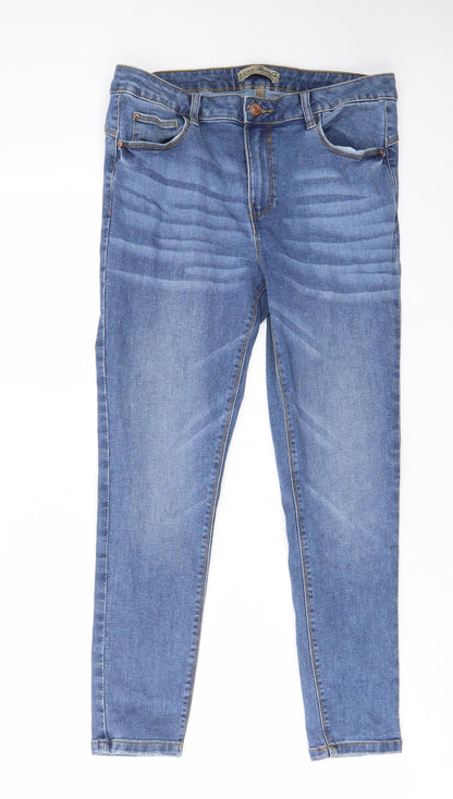 Denim & Co. Womens Blue Cotton Skinny Jeans Size 14 L25 in Regular Zip - Pockets, Belt Loops