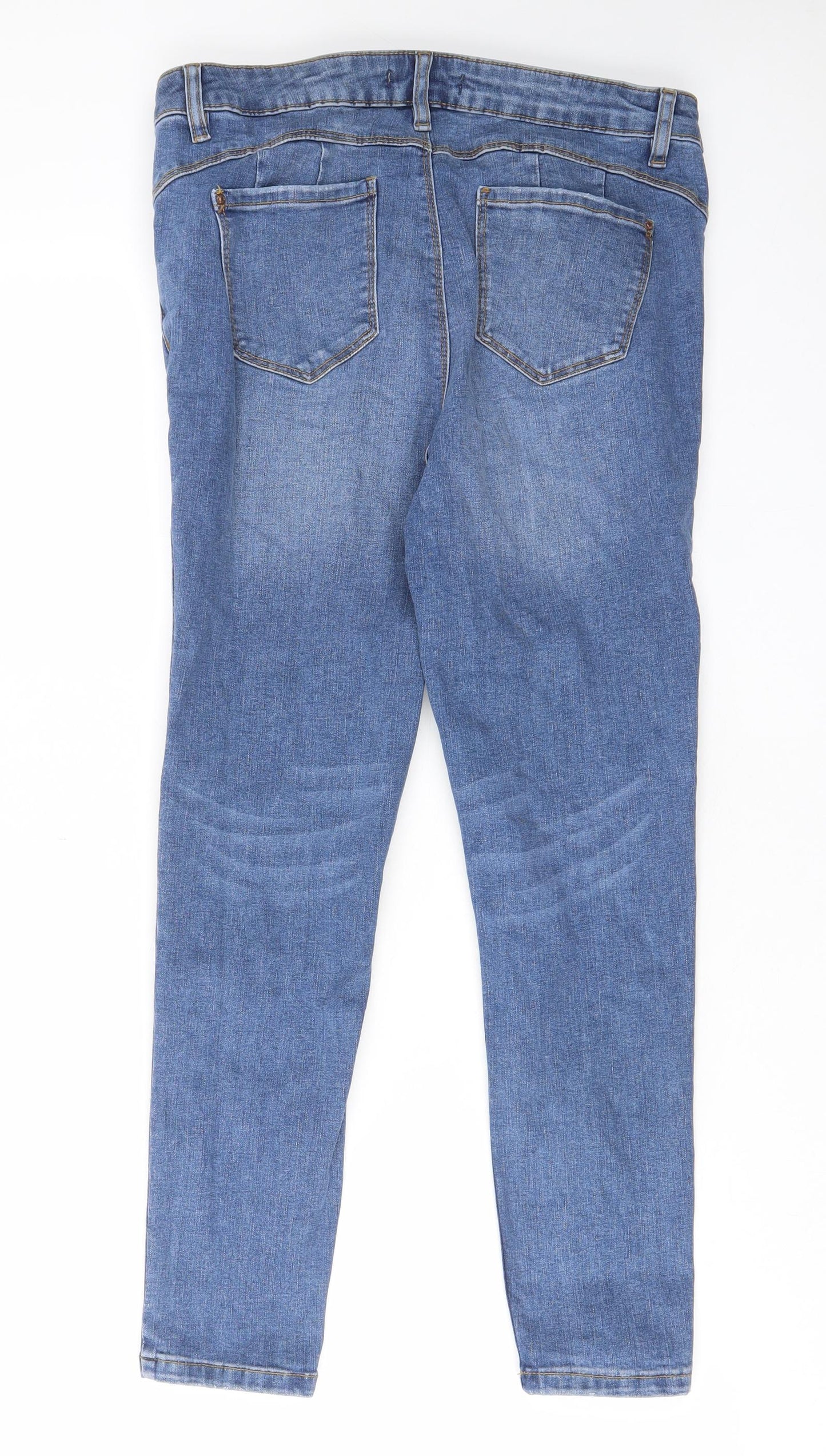 Denim & Co. Womens Blue Cotton Skinny Jeans Size 14 L25 in Regular Zip - Pockets, Belt Loops