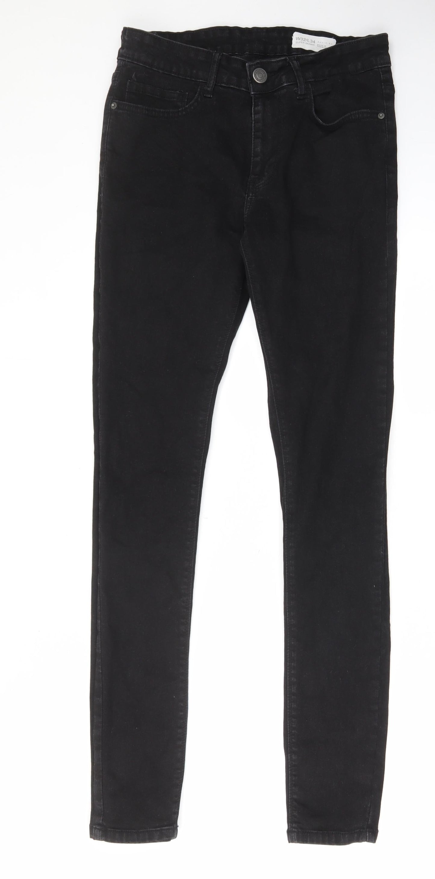 Denim & Co. Mens Black Cotton Skinny Jeans Size 32 in L34 in Regular Zip - Pockets, Belt Loops