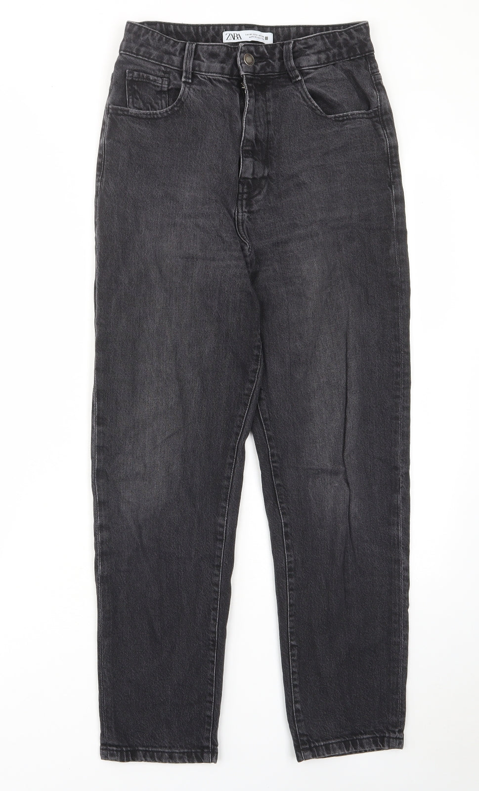 Zara Womens Grey Cotton Straight Jeans Size 8 L28 in Regular Zip - Pockets, Belt Loops