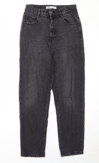 Zara Womens Grey Cotton Straight Jeans Size 8 L28 in Regular Zip - Pockets, Belt Loops