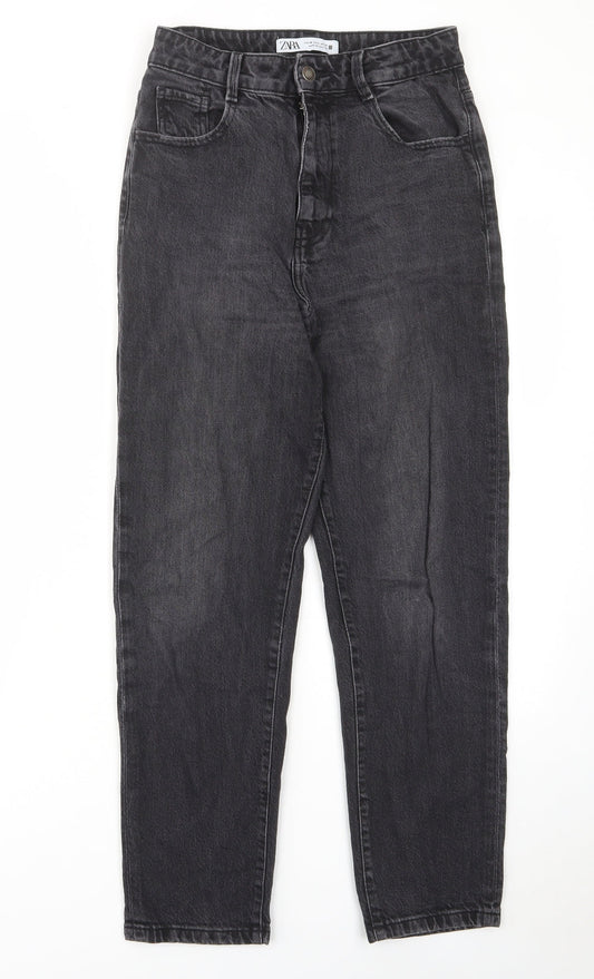Zara Womens Grey Cotton Straight Jeans Size 8 L28 in Regular Zip - Pockets, Belt Loops