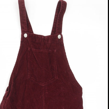 Topshop Womens Red Cotton Pinafore/Dungaree Dress Size 6 Square Neck Button - Pockets
