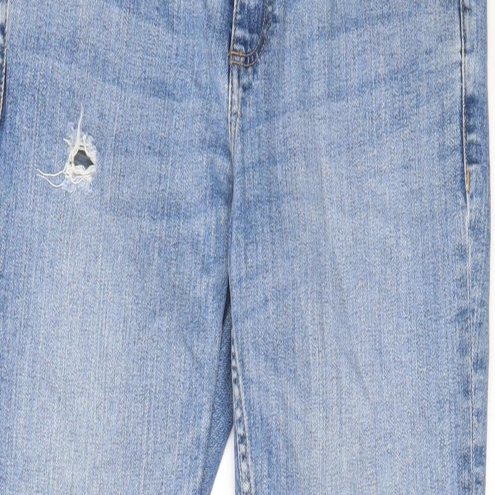Mango Womens Blue Cotton Straight Jeans Size 8 L26 in Regular Zip - Embroided, Pockets, Belt Loops
