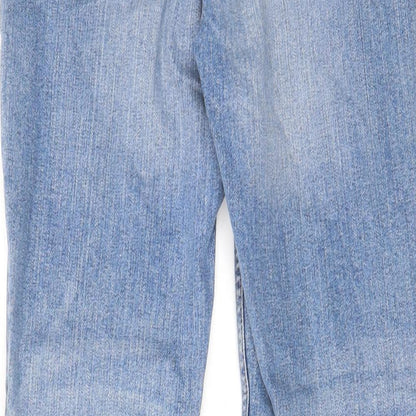 Mango Womens Blue Cotton Straight Jeans Size 8 L26 in Regular Zip - Embroided, Pockets, Belt Loops