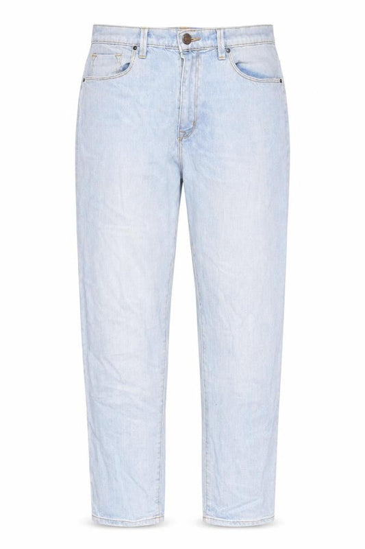 Front view of BDG women’s blue cotton straight jeans, size UK 30, in, 30-inch leg regular zip - pockets, belt loops