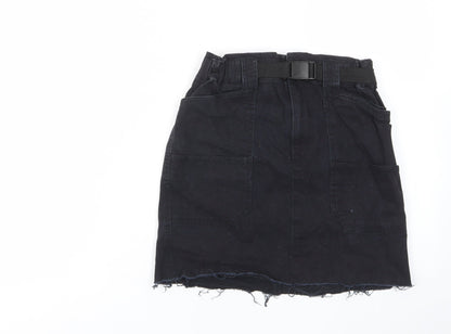 Hollister Womens Black Cotton A-Line Skirt Size XS Zip - Pockets, Belt Loops, Belted