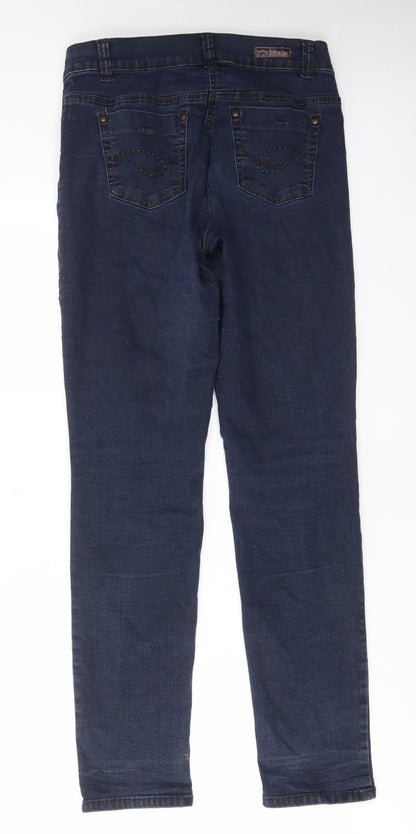 Magic Womens Blue Cotton Straight Jeans Size 10 L31 in Regular Zip - Pockets, Belt Loops