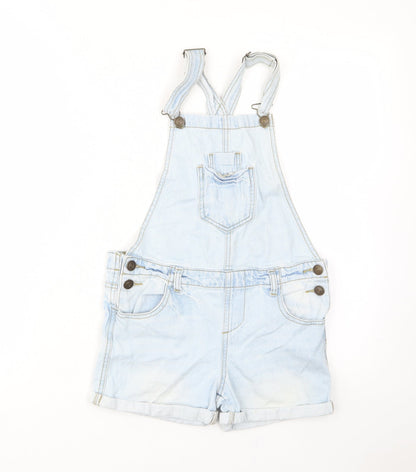 Denim & Co. Girls Blue Cotton Dungaree One-Piece Size 10-11 Years Button - Pockets, Belt Loops