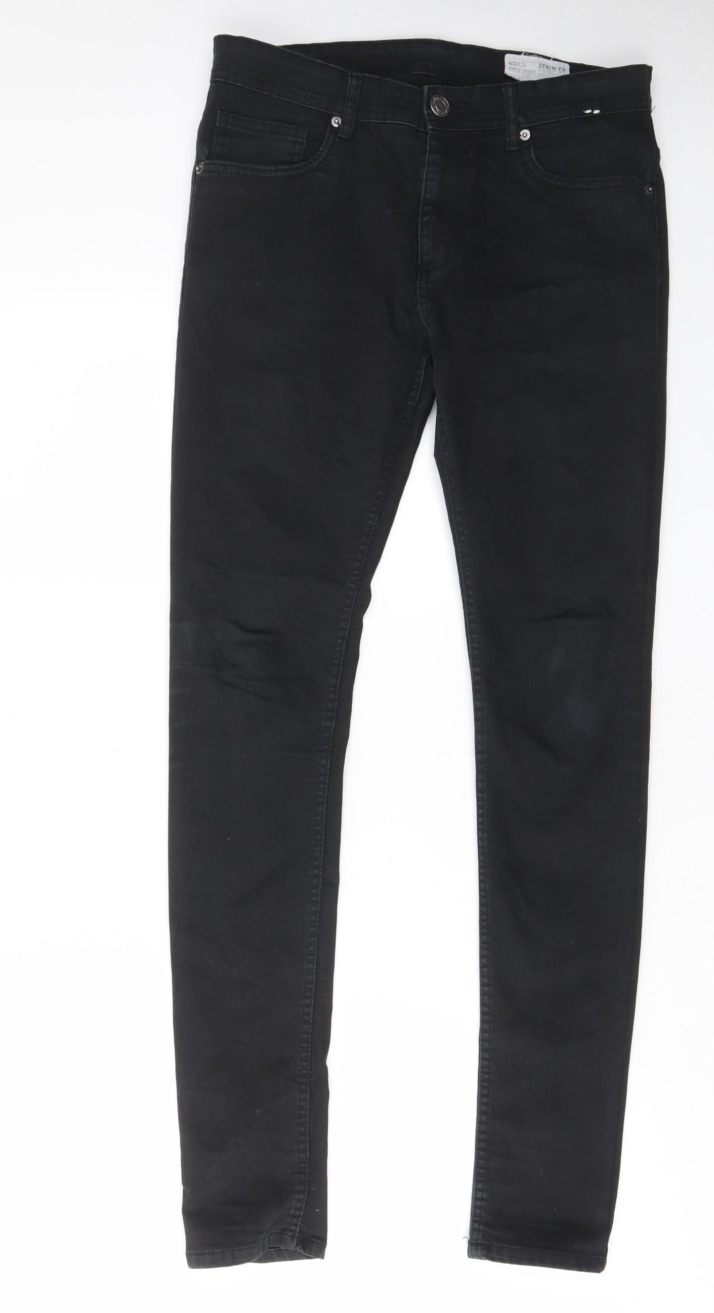 Denim & Co. Mens Black Cotton Skinny Jeans Size 32 in L34 in Regular Zip - Pockets, Belt Loops