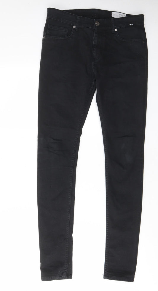 Denim & Co. Mens Black Cotton Skinny Jeans Size 32 in L34 in Regular Zip - Pockets, Belt Loops