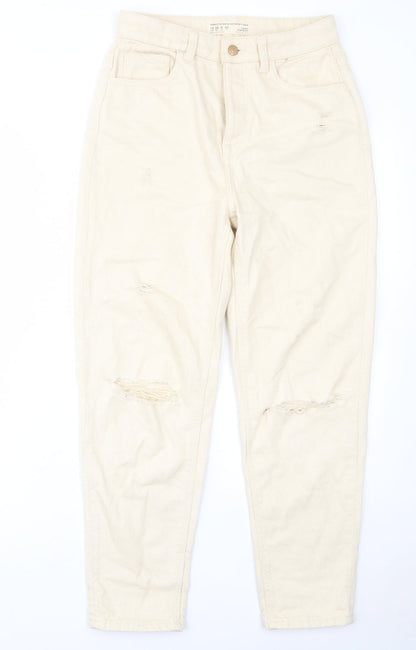 Denim & Co. Womens Beige Cotton Mom Jeans Size 10 L28 in Regular Button - Pockets, Belt Loops