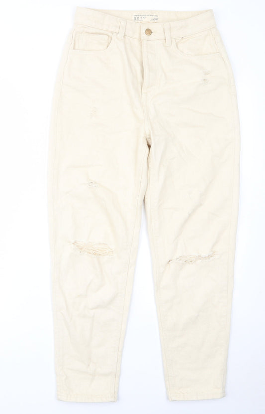 Denim & Co. Womens Beige Cotton Mom Jeans Size 10 L28 in Regular Button - Pockets, Belt Loops