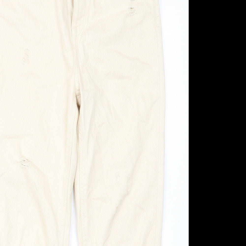 Denim & Co. Womens Beige Cotton Mom Jeans Size 10 L28 in Regular Button - Pockets, Belt Loops