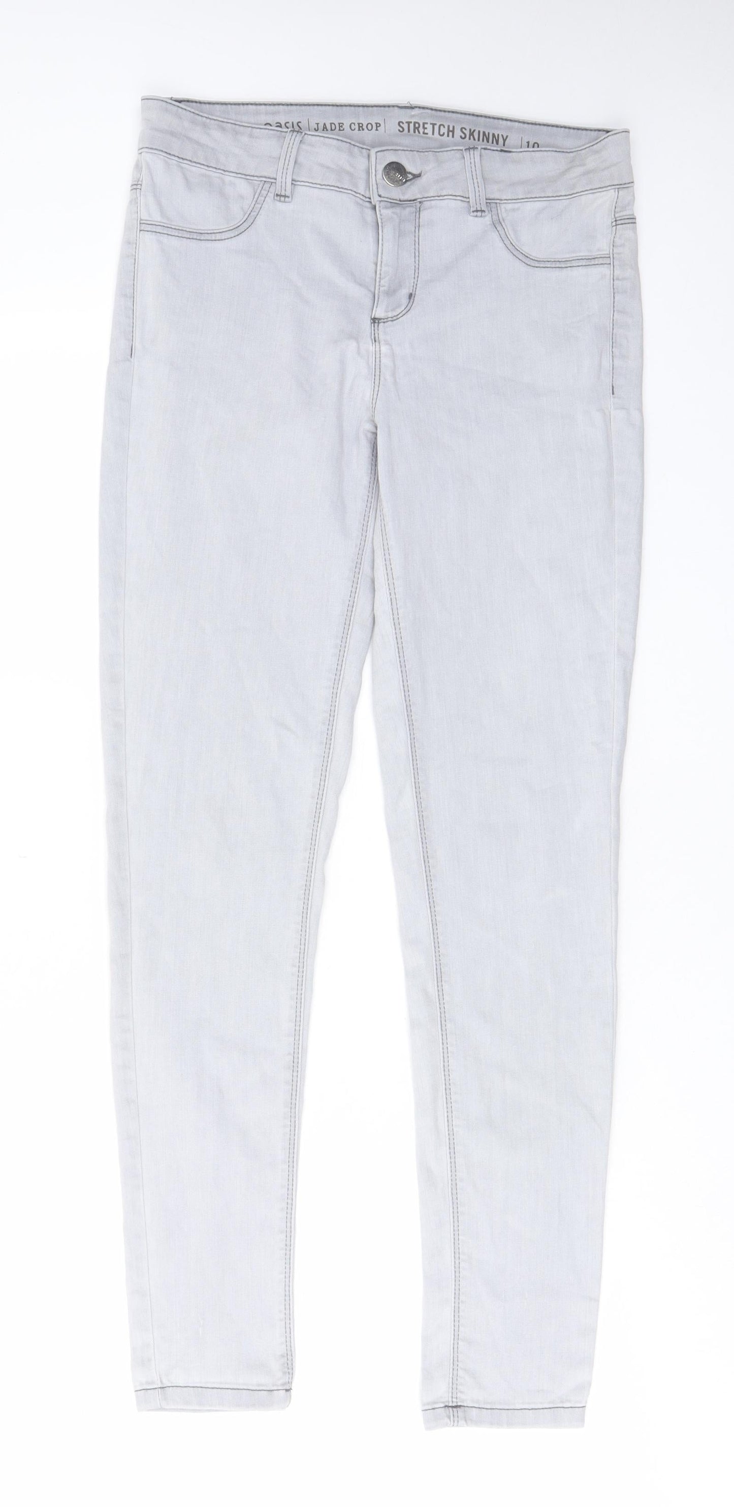 Oasis Womens Grey Cotton Skinny Jeans Size 10 L29 in Regular Zip - Pockets, Belt Loops