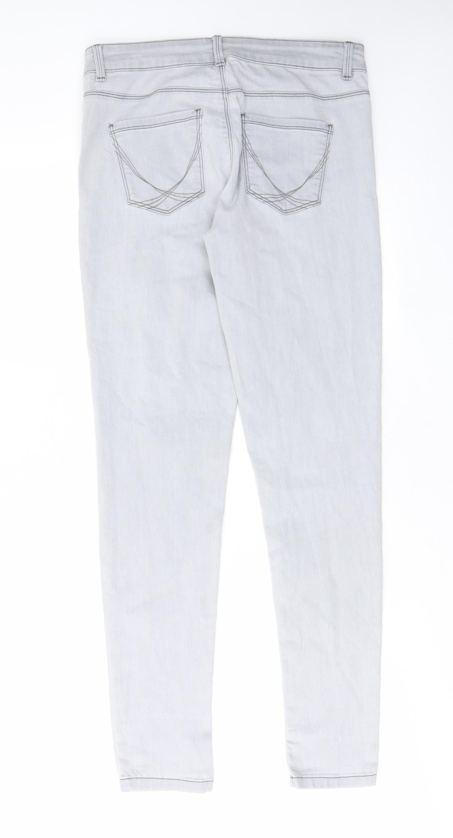 Oasis Womens Grey Cotton Skinny Jeans Size 10 L29 in Regular Zip - Pockets, Belt Loops