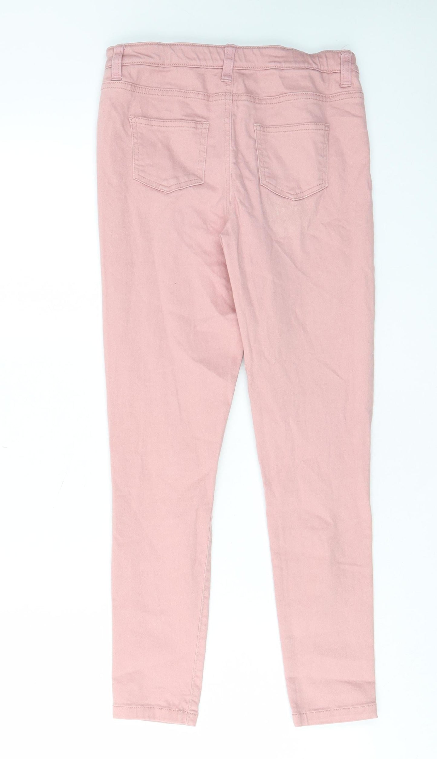 Denim & Co. Girls Pink Cotton Skinny Jeans Size 10-11 Years L24 in Regular Zip - Distressed, Pockets, Belt Loops