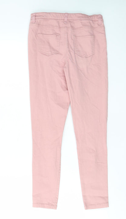 Denim & Co. Girls Pink Cotton Skinny Jeans Size 10-11 Years L24 in Regular Zip - Distressed, Pockets, Belt Loops
