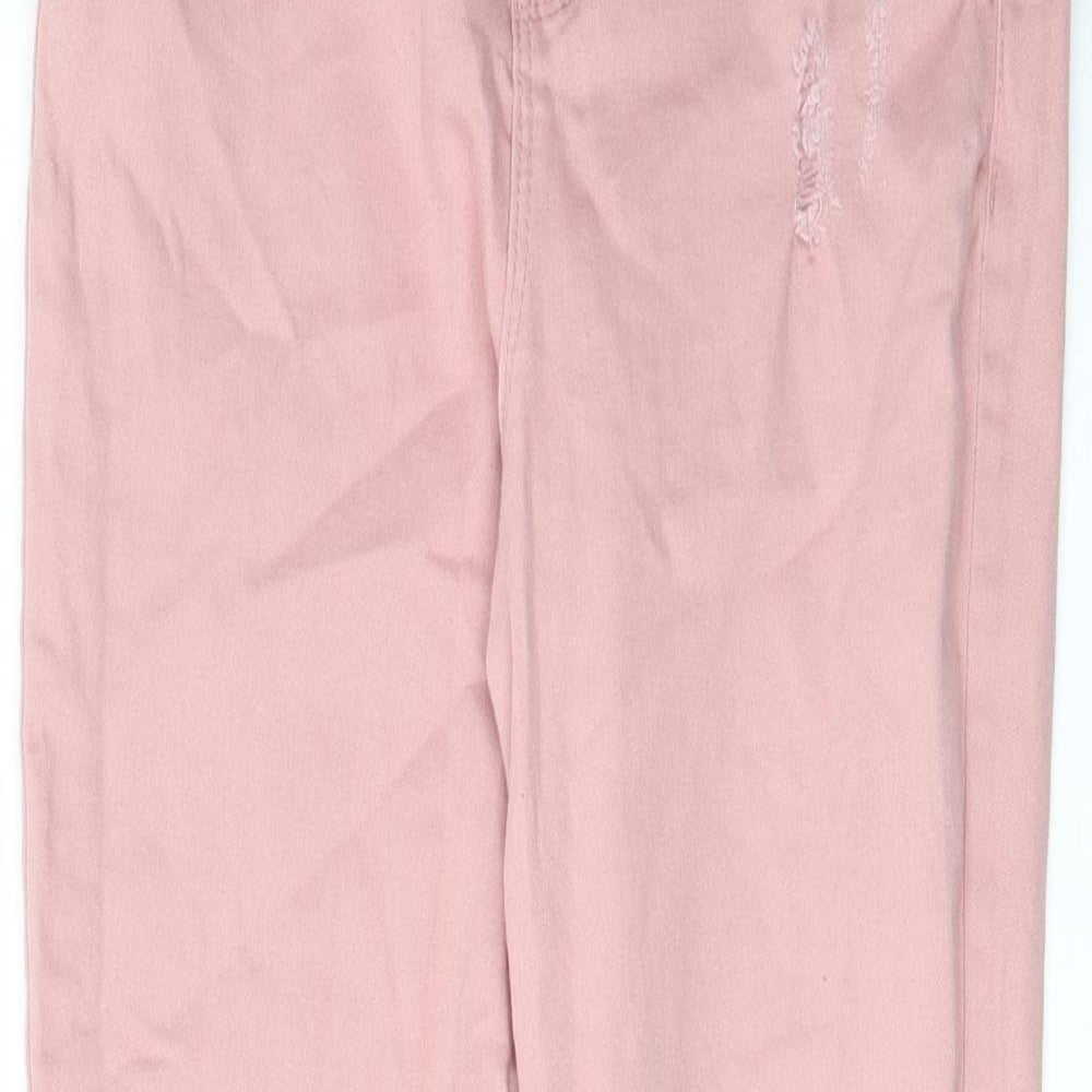 Denim & Co. Girls Pink Cotton Skinny Jeans Size 10-11 Years L24 in Regular Zip - Distressed, Pockets, Belt Loops