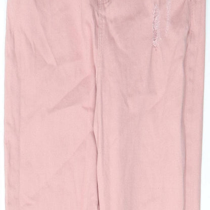 Denim & Co. Girls Pink Cotton Skinny Jeans Size 10-11 Years L24 in Regular Zip - Distressed, Pockets, Belt Loops