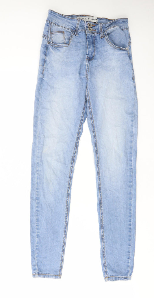 Denim & Co. Womens Blue Cotton Skinny Jeans Size 10 L28 in Regular Zip - Pockets, Belt Loops