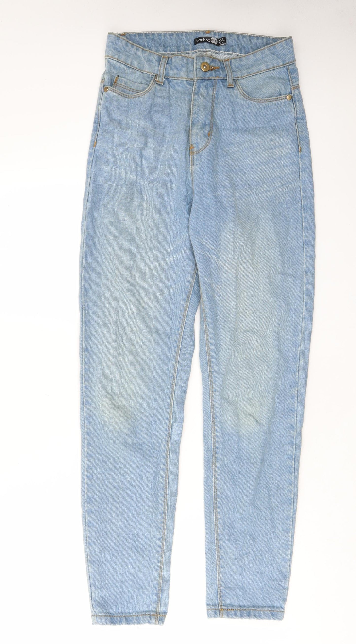 Boohoo Womens Blue Cotton Straight Jeans Size 6 L29 in Regular Zip - Pockets, Belt Loops
