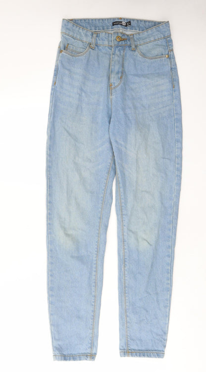 Boohoo Womens Blue Cotton Straight Jeans Size 6 L29 in Regular Zip - Pockets, Belt Loops
