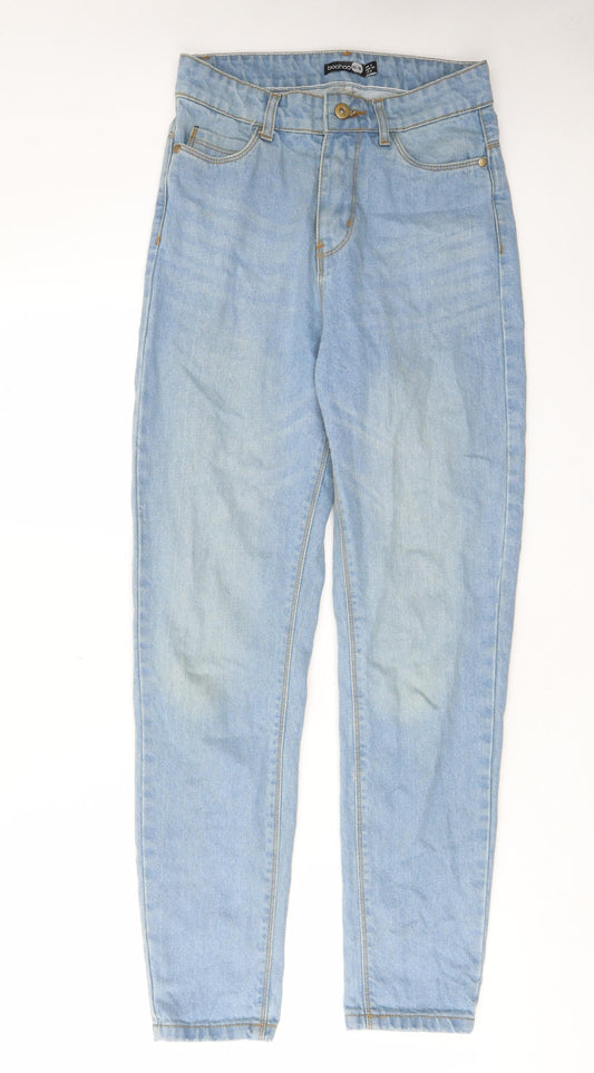 Boohoo Womens Blue Cotton Straight Jeans Size 6 L29 in Regular Zip - Pockets, Belt Loops
