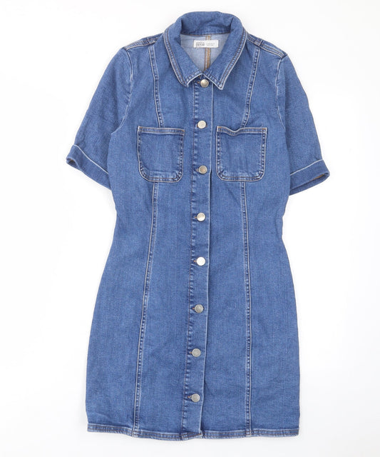 Zara Womens Brown Cotton A-Line Size S Collared Button - Pocket