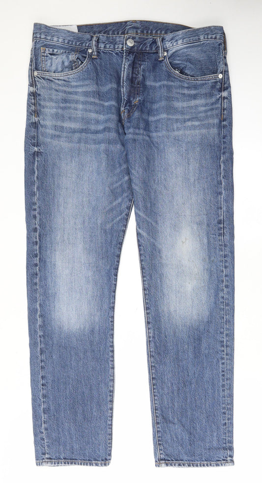 H&M Mens Blue Cotton Straight Jeans Size 36 in L32 in Slim Button - Pockets, Belt Loops
