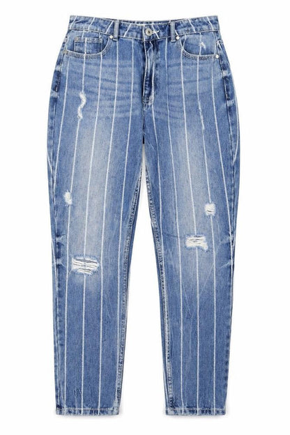 FB Sister Womens Blue Striped Cotton Mom Jeans Size 28 in L26 in Regular Zip - Pockets, Belt Loops