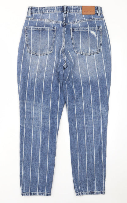 FB Sister Womens Blue Striped Cotton Mom Jeans Size 28 in L26 in Regular Zip - Pockets, Belt Loops