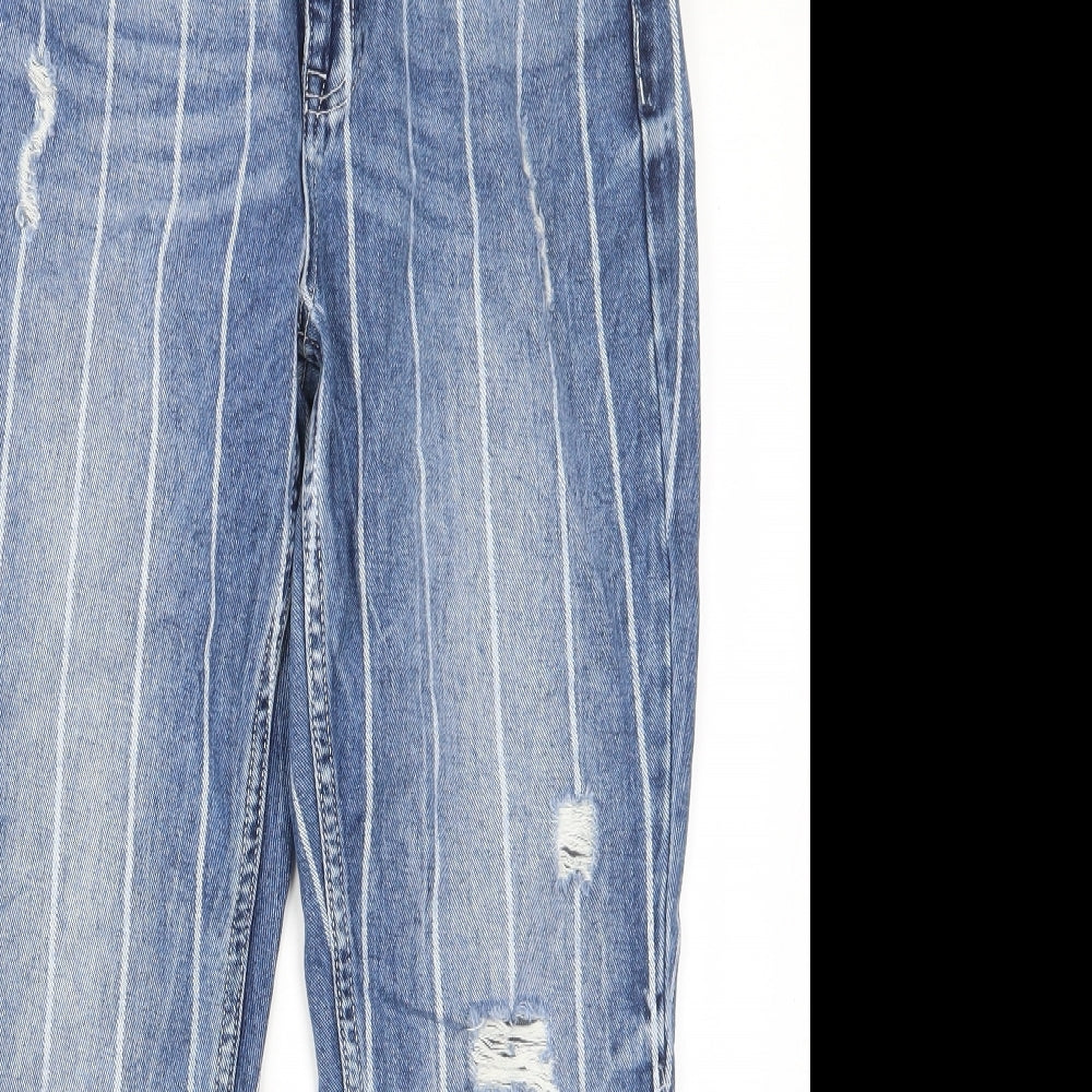 FB Sister Womens Blue Striped Cotton Mom Jeans Size 28 in L26 in Regular Zip - Pockets, Belt Loops