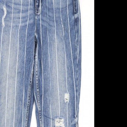 FB Sister Womens Blue Striped Cotton Mom Jeans Size 28 in L26 in Regular Zip - Pockets, Belt Loops
