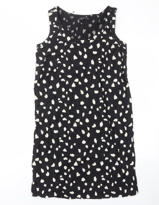 Marks and Spencer Womens Black Geometric Linen Sheath Size 10 Scoop Neck Pullover