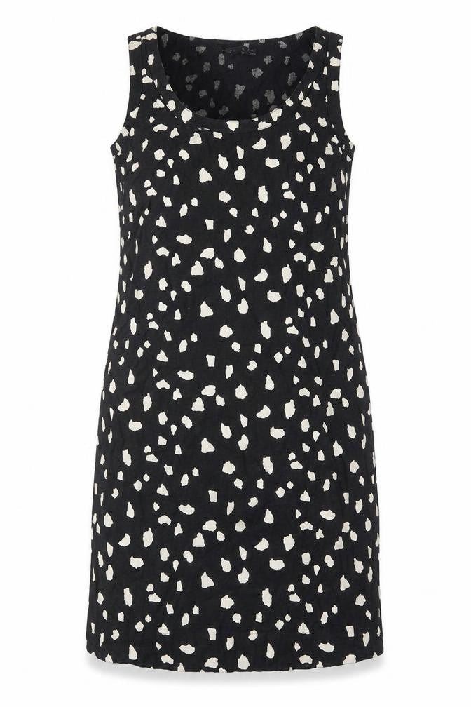 Marks and Spencer Womens Black Geometric Linen Sheath Size 10 Scoop Neck Pullover