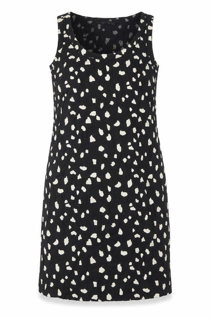 Marks and Spencer Womens Black Geometric Linen Sheath Size 10 Scoop Neck Pullover