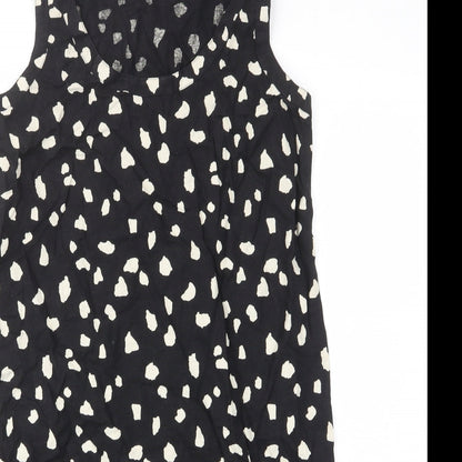 Marks and Spencer Womens Black Geometric Linen Sheath Size 10 Scoop Neck Pullover