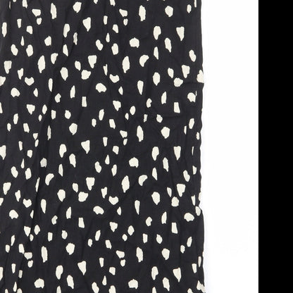 Marks and Spencer Womens Black Geometric Linen Sheath Size 10 Scoop Neck Pullover