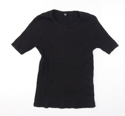 Uniqlo Womens Black Cotton Jersey T-Shirt Size S Round Neck