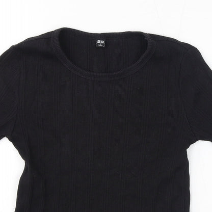 Uniqlo Womens Black Cotton Jersey T-Shirt Size S Round Neck