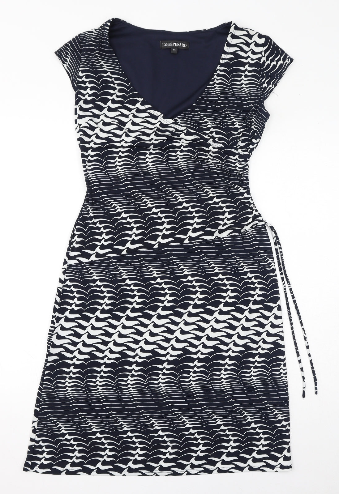 Lyse Spenard Womens Blue Geometric Polyester Bodycon Size S V-Neck Pullover