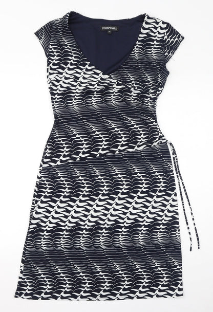 Lyse Spenard Womens Blue Geometric Polyester Bodycon Size S V-Neck Pullover