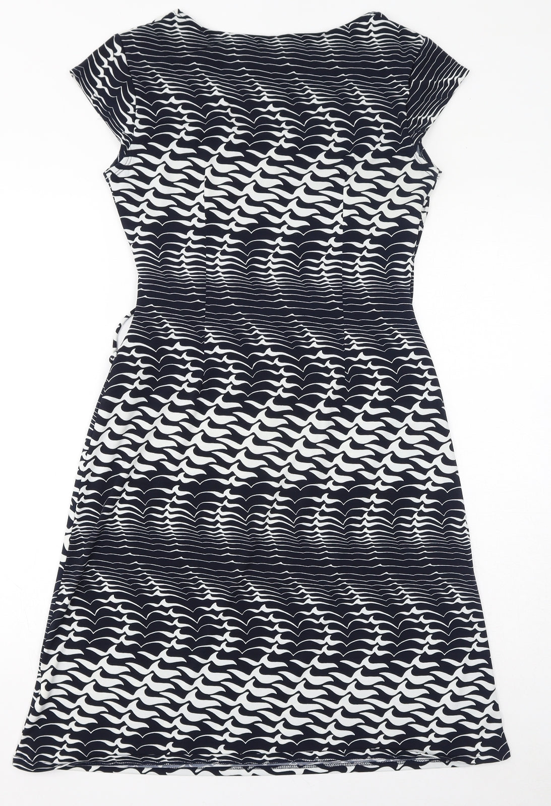 Lyse Spenard Womens Blue Geometric Polyester Bodycon Size S V-Neck Pullover