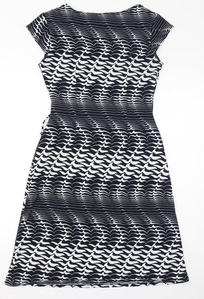 Lyse Spenard Womens Blue Geometric Polyester Bodycon Size S V-Neck Pullover