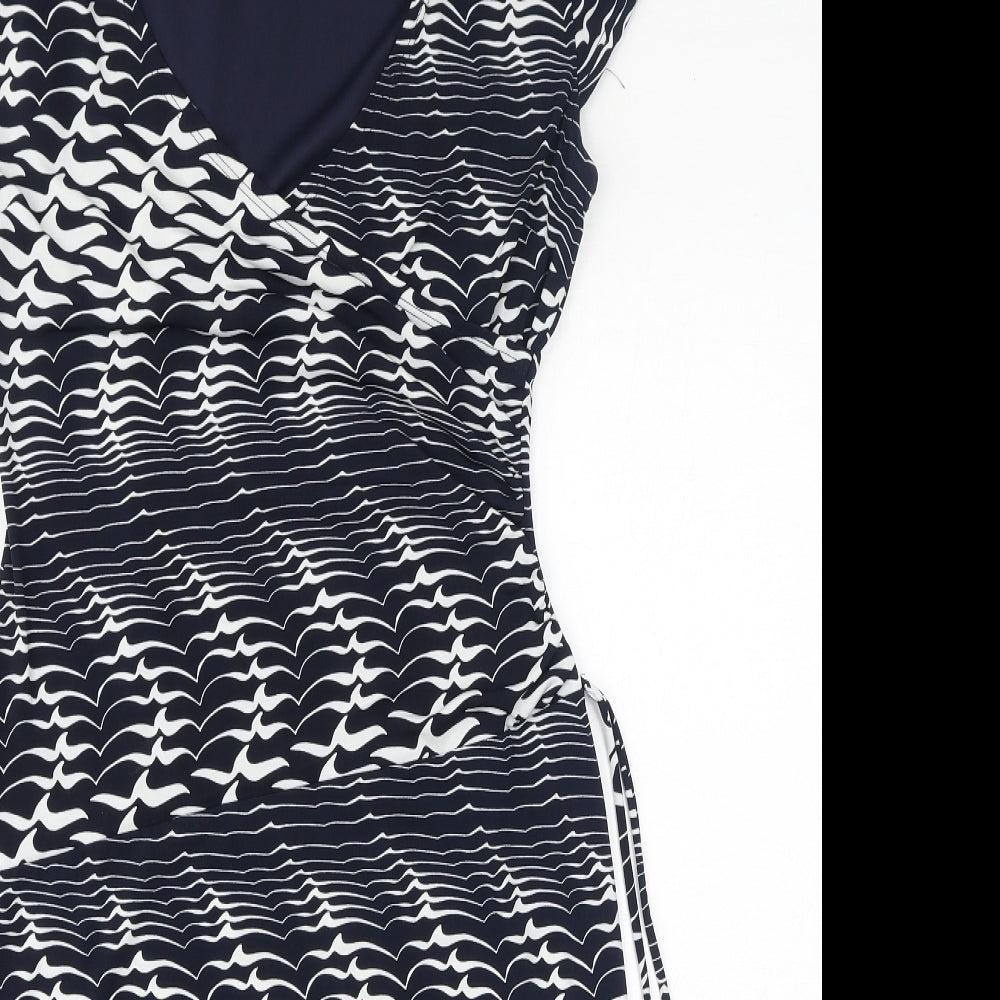 Lyse Spenard Womens Blue Geometric Polyester Bodycon Size S V-Neck Pullover
