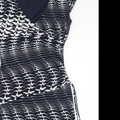 Lyse Spenard Womens Blue Geometric Polyester Bodycon Size S V-Neck Pullover