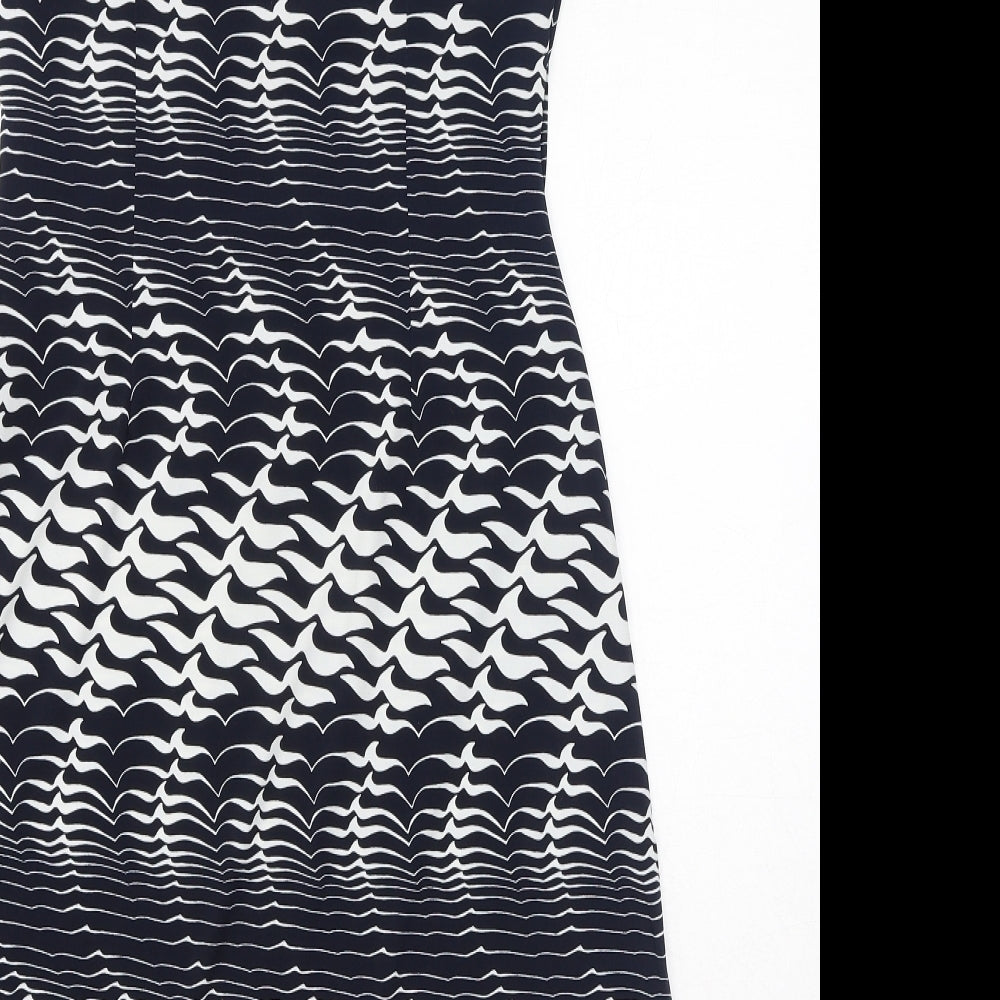 Lyse Spenard Womens Blue Geometric Polyester Bodycon Size S V-Neck Pullover