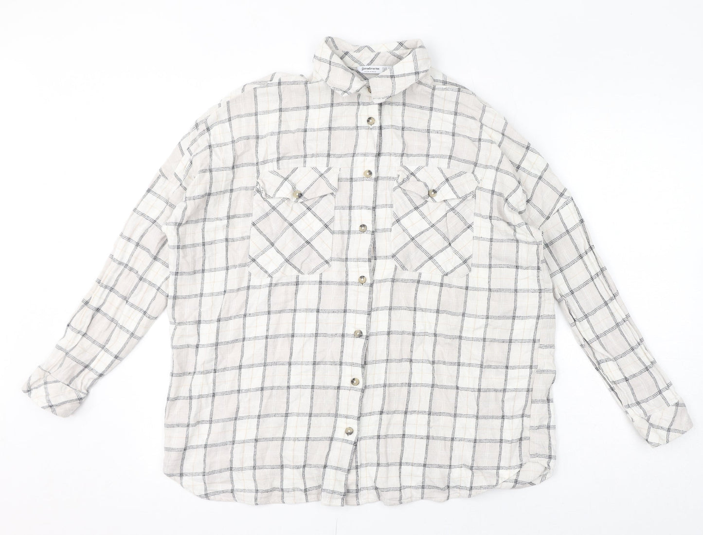 Womens UK Size S Stradivarius Ivory Basic Button-Up